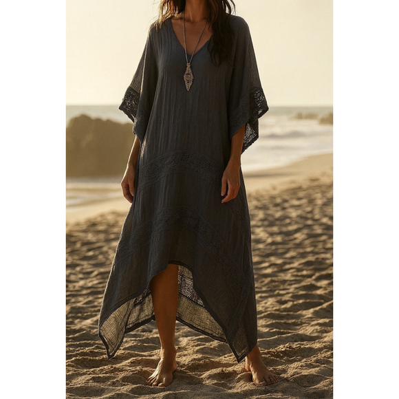Jen's Pirate Booty Dresses & Skirts - Jen’s Pirate Booty Charcoal Gray Caftan Tunic Dress Bohemian Flowy Resort Small